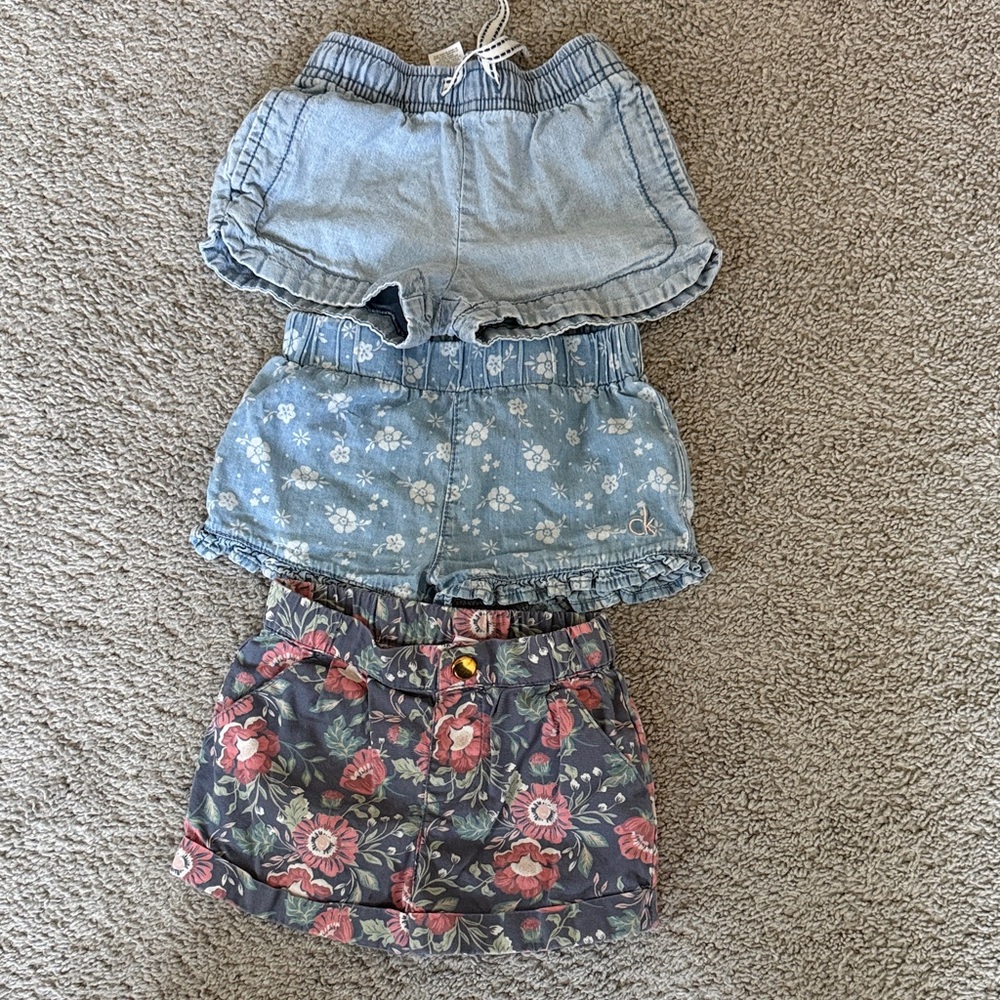 Girls Denim & Floral Shorts Bundle - Light Blue, Chambray, Floral